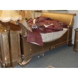 ''And So To Bed'' Gilt painted king sized sleigh bed complete with a 6' ''And So To Bed Nuffield''