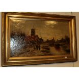 * Van Staten, Dutch village scene by a canal, signed, oil on canvas, 60cm by 106cm