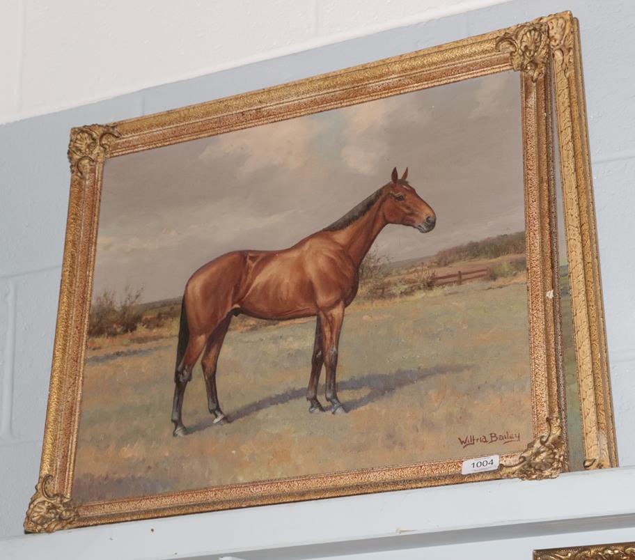 Wilfred Bailey (fl.1942-56) A Bay Horse, standing in a landscape, signed and dated 1956, oil on