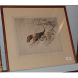 George Vernon Stokes (1873-1954) ''Foxhounds'', signed and numbered 22/75, drypoint etching, 28cm by