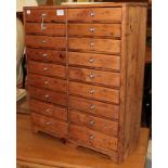 A Victorian pine eighteen drawer chest, suitable for watch makers tools