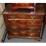 An 18th century oak four drawer chest, moulded rectangular top, brass handles and escutcheons,