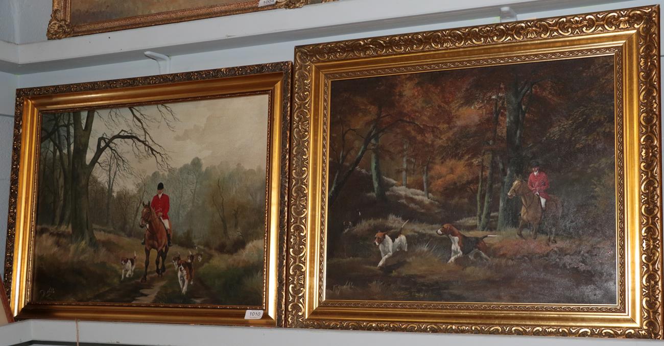 F* G* Noble (20th century) A huntsman and hounds on the scent, signed, oil on canvas, together