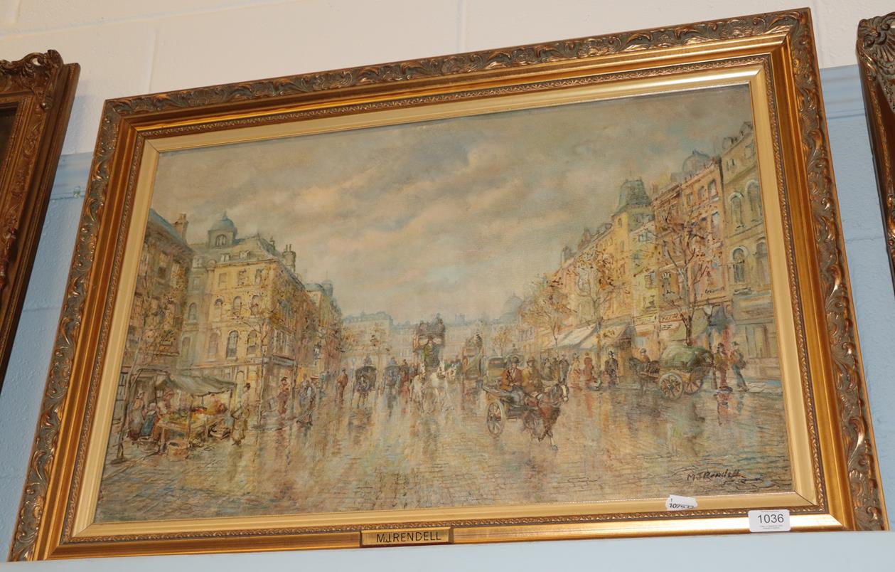 M.J Rendell (20th Century) Parisian street scene, signed, oil on canvas, 50cm by 75.5cm