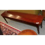 A mahogany and rosewood cross banded hall bench on turned legs, 153cm wide