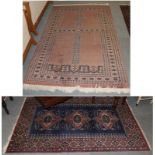 A Lahore Bukhara rug, the field of Hatchli design enclosed by multiple borders, 190cm by 126cm,