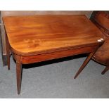 A George III inlaid mahogany fold over tea table, 74cm by 91cm by 45cm