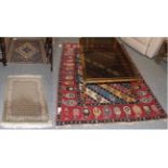 A Senneh Kilim, the indigo field with central stepped medallion enclosed by multiple borders,