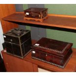 A 19th century Coromandel liqueur cabinet; with a casket form jewellery box and another (3)