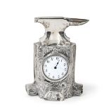 A Victorian Silver Novelty Timepiece, by Douglas Clock Co., Birmingham, 1898, modelled as an anvil
