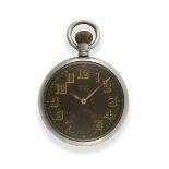 A Stainless Steel Military Open Faced Pocket Watch, signed Rolex, circa 1940, lever movement