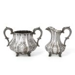 A Victorian Silver Cream-Jug and Sugar-Bowl, by Elkington and Co. Ltd., Birmingham, 1852, each lobed