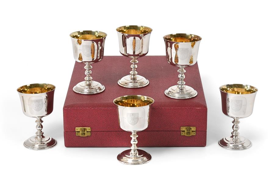 A Cased Set of Six Elizabeth II Silver Goblets, by Barker Ellis Silver Co., Birmingham, 1973,