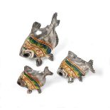 Three Enamelled Silver Models of Fish, Probably Saturno, With English Import Marks for Mark