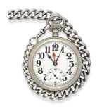 A Nickel Plated Open Faced Pocket Watch, signed Illinois Watch Co, 1924, lever movement signed