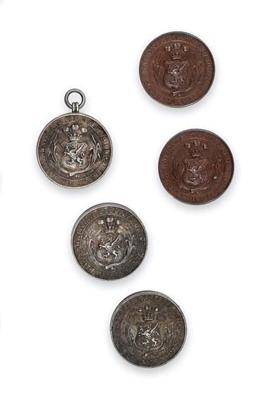 Two Victorian Silver Medals; A George V Silver Medal and Two Edward VII Bronze Medals, The First