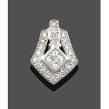 An 18 Carat White Gold Diamond Pendant, the central kite-shape formed of four princess cut