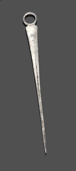 A George III Silver Meat-Skewer, by John Hayne, London, 1802, of typical form, with loop handle