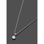 An 18 Carat White Gold Diamond Solitaire Pendant on An 18 Carat White Gold Chain, the round
