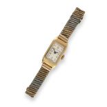 A Lady's 18 Carat Gold Rectangular Wristwatch, signed Rolex, 1935, lever movement signed, silvered