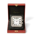 A Stainless Steel Alarm Travelling Timepiece, signed Cartier, model: Santos, ref: 2750, circa