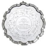 An Elizabeth II Silver Salver, by Wakely and Wheeler, London, 1960, shaped circular and on three