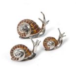 Three Enamelled Silver Models of Snails, Probably Saturno, With English Import Marks for Mark