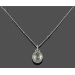 An 18 Carat White Gold Diamond and Prasiolite Cluster Pendant on An 18 Carat White Gold Chain, the