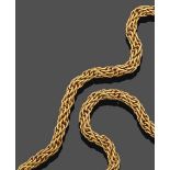 A Fancy Link Necklace, formed of two yellow entwined curb link chains, one textured and one plain