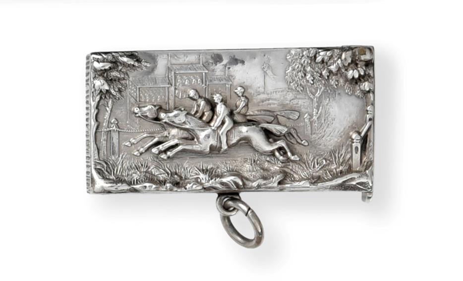 A Victorian Silver Vesta-Case, Probably by William Neale, Chester, 1889, oblong, the cover cast in