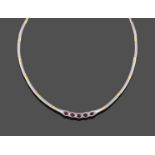 A Synthetic Ruby and Diamond Collar, the central white plain polished plaque inset with oval cut