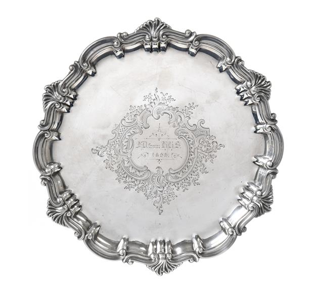 A Victorian Silver Salver, by Thomas Bradbury, London, 1892, in the George II style, shaped circular