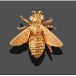 An 18 Carat Gold Diamond Honeybee Brooch, stylised in the form of a honeybee with eight-cut