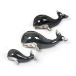 Three Enamelled Models of Whales, Maker's Mark 182AR, Probably Saturno, Further Stamped '925',