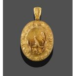 A Victorian Australian Locket, raised detail depicting an emu to one side and a kangaroo to the