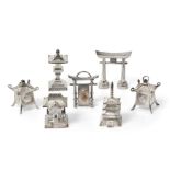 Three Pairs of Japanese Silver Salt and Pepper Shakers, Each Stamped 'Sterling Silver', 20th