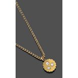 A Diamond Pendant on Chain, the yellow circular plaque inset with three old cut diamonds in star