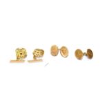 A pair of 9 carat gold cufflinks, a pair of cufflinks, indistinctly marked; and a wax crest . 9