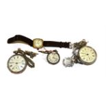 Two Waltham silver cased pocket watches, each with silvered chain and winding key together with a