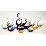 Whitefriars - Twelve Glass Swans, in various colours and sizes, large, medium and small