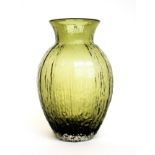 Whitefriars - Geoffrey Baxter: A Textured Range Tulip Glass Vase, in sage green, pattern 9827,