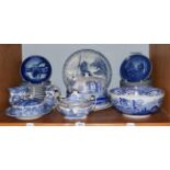 A quantity of blue and white Spode Willow Pattern including cheese dome, fruit bowl, milk jug etc,