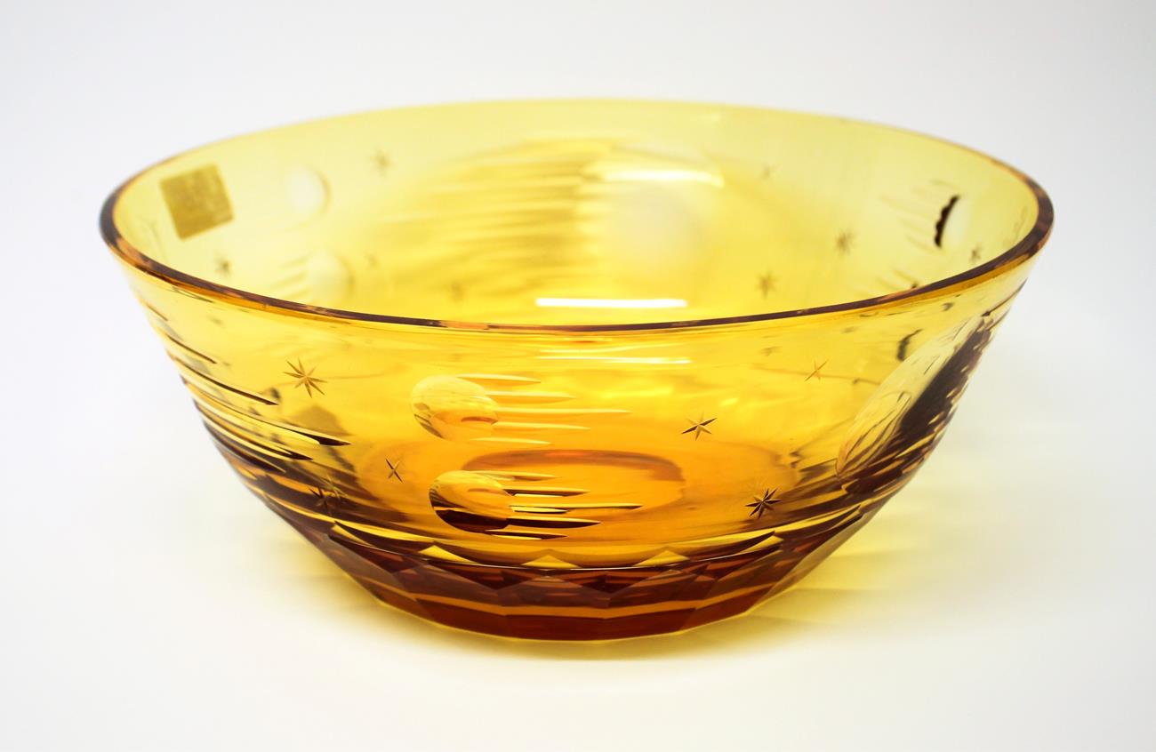 Whitefriars - William Wilson: A Cut Glass Bowl, in gold amber, decorated with comets, designed in