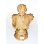 A 19th century marble bust of Admiral Nelson after Fredericks, on socle base Discolouration from