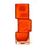 Whitefriars - Geoffrey Baxter: A Textured Range Drunken Bricklayer Glass Vase, in tangerine, pattern