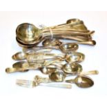 A collection of assorted George III and later flatware, including a set of six Old English pattern