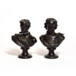 Pair of late 19th century bronze busts of gentlemen, 18.5cm and 18cm high respectively
