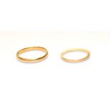 Two 22 carat gold band rings, out of shape. Gross weight 5.3 grams