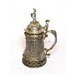 A German parcel gilt silver plate tankard, by WMF, late 19th/early 20th century, tapering