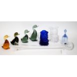 Whitefriars - A Glass Yard of Ale, labelled, 55cm long Four Ducks, various colours, 13cm, 14cm and